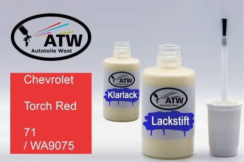 Chevrolet, Torch Red, 71 / WA9075: 20ml Lackstift + 20ml Klarlack - Set, von ATW Autoteile West.